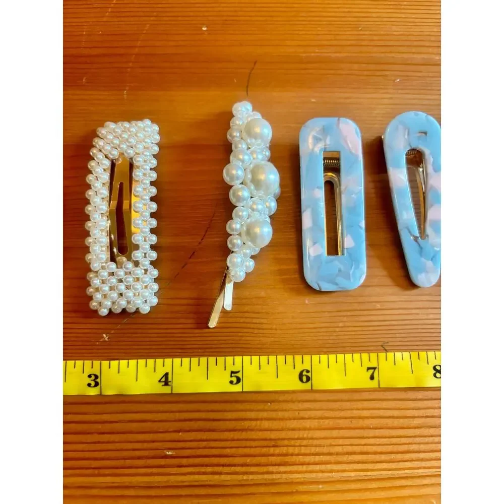 Lot of 10 Hair Clips Marbled Plastic Faux Pearl Alligator Clips Bobby Pins